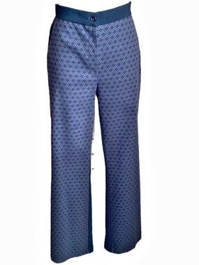JOSEPH RIBKOFF Geometric Flare Trousers Black Brown 10 Stretch Knit